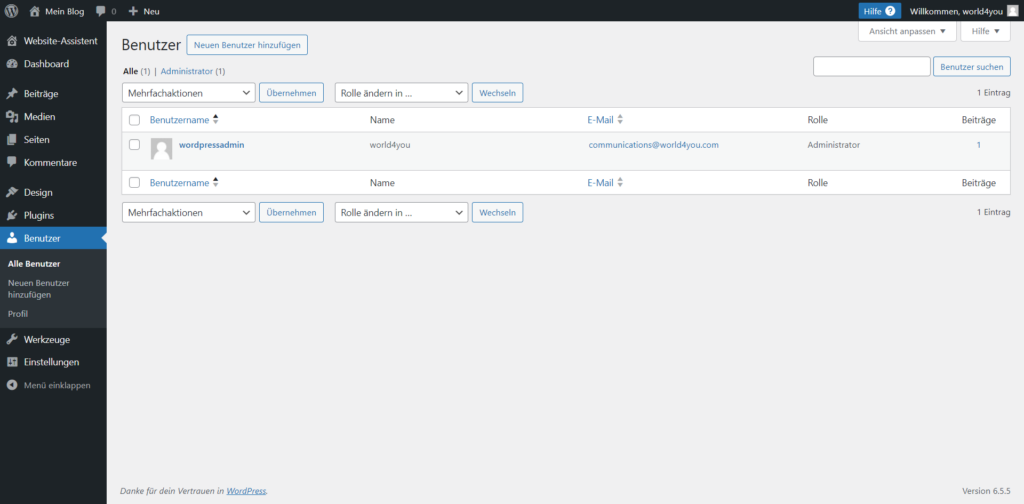 WordPress: Benutzer:innen Übersicht