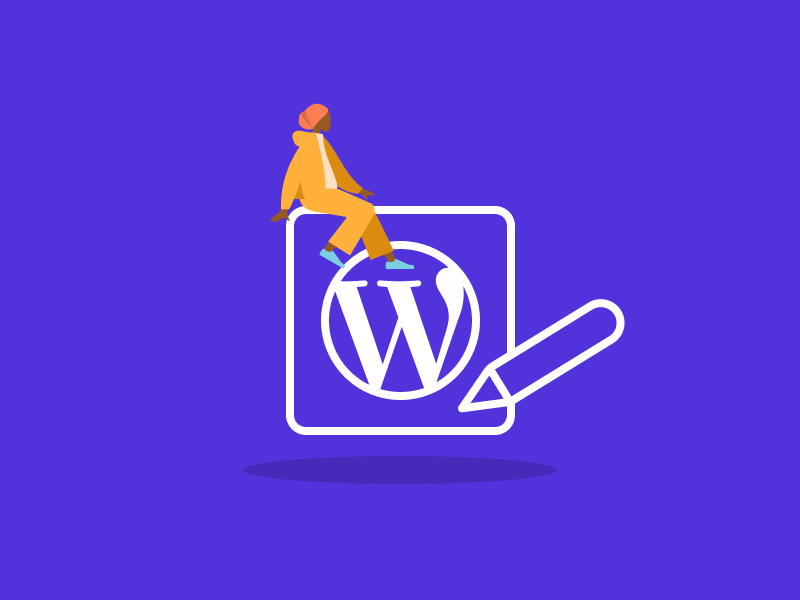 Person mit WordPress Icon und Editor Symbol