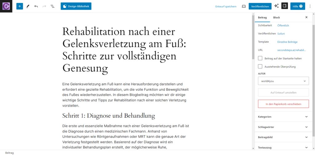 WordPress-Editor: Einstellung Beiträge