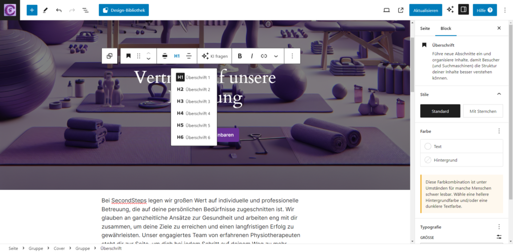 WordPress-Editor: Überschrift